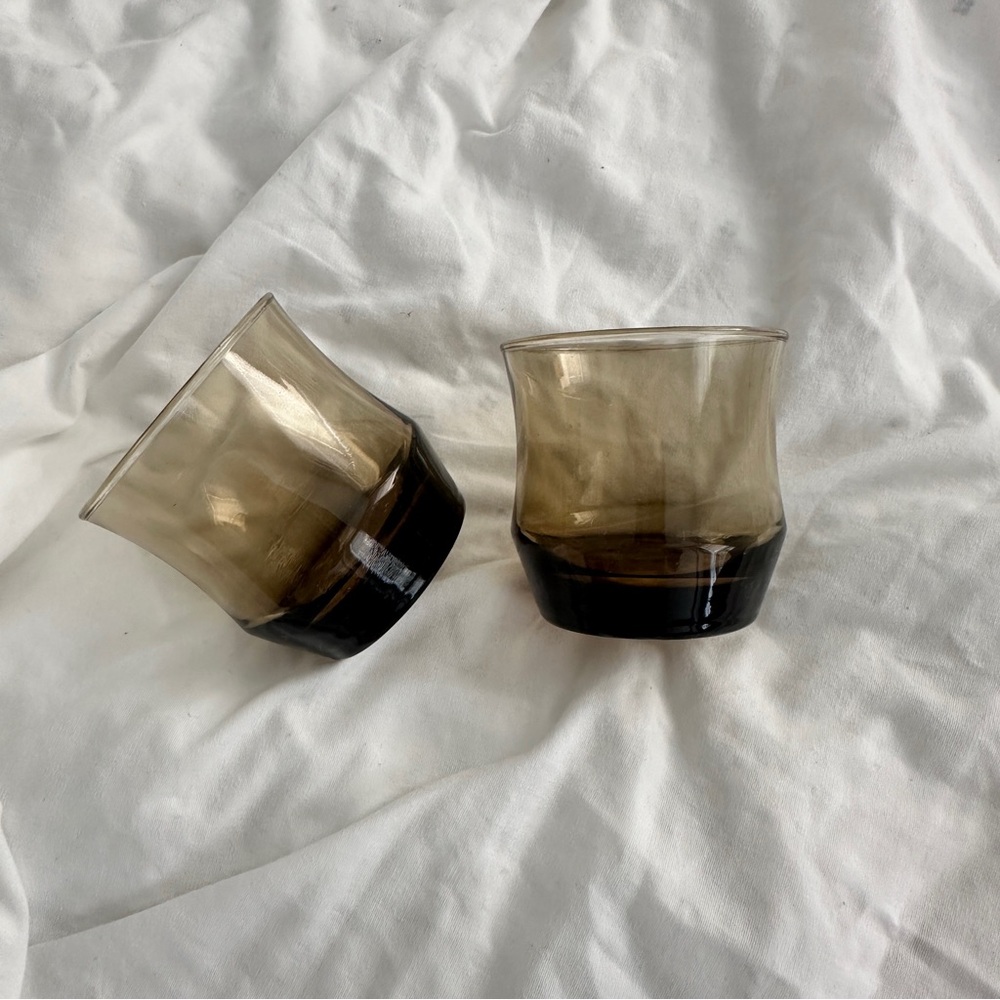 Vintage 70s Smoky Brown Whiskey Glasses (2)